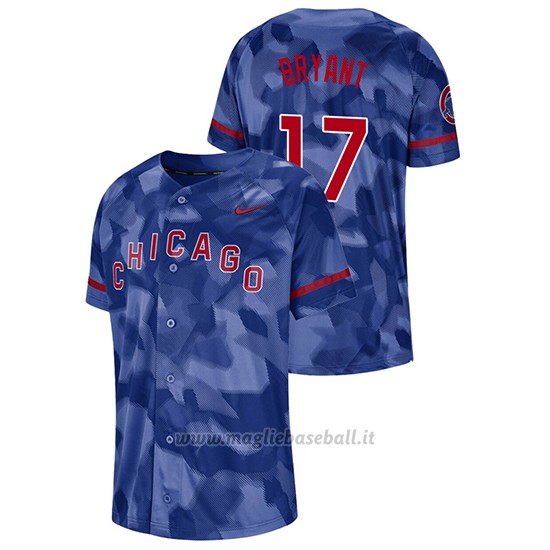 Maglia Baseball Hombre Chicago Cubs Kris Bryant Camuffamento Autentico Collezione Blu